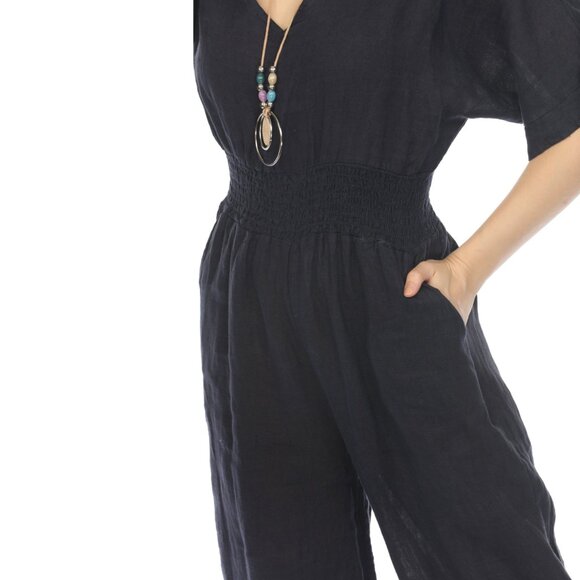 Navy Half Sleeves Elastic Waist Jumpsuit - Picture 4 of 5